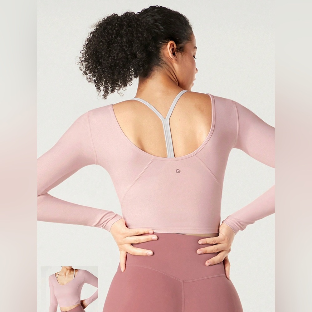V Neck U Back Cropped Long Sleeve Tee (yoga&studio)